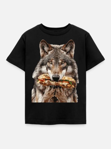 Wolf - Kinder T-Shirt - Schwarz