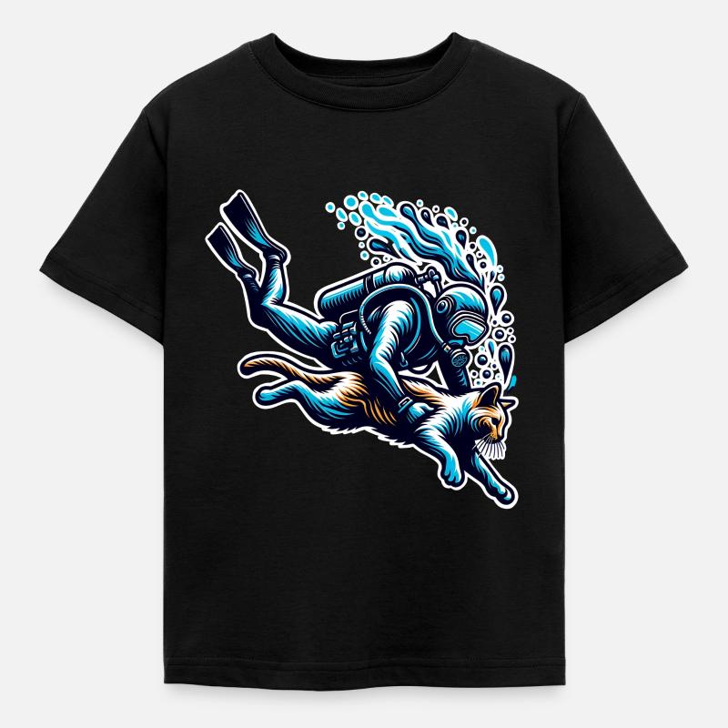 Plongée Plongeur Chat - T-shirt Enfant - noir
