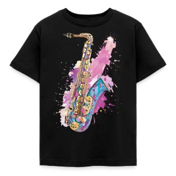 Saxophon - Kinder T-Shirt - Schwarz - Vorne - AI Model Kid Female (0cm)