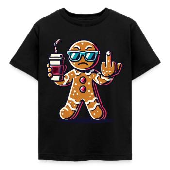 Christmas gingerbread man with middle finger - Kids' T-Shirt - black - Front - AI Model Kid Female (0cm)