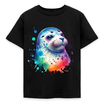 Robbe Seehund - Kinder T-Shirt - Schwarz - Vorne - AI Model Kid Female (0cm)