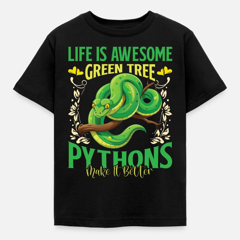 Green Tree Python - Kids' T-Shirt - black