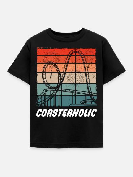 Coasterholic, Freizeitpark, Rummelplatz Achterbahn - Kinder T-Shirt - Schwarz