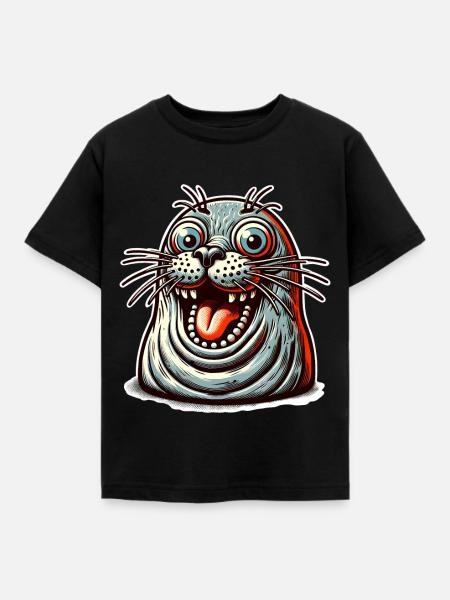 Robbe Seehund - Kinder T-Shirt - Schwarz