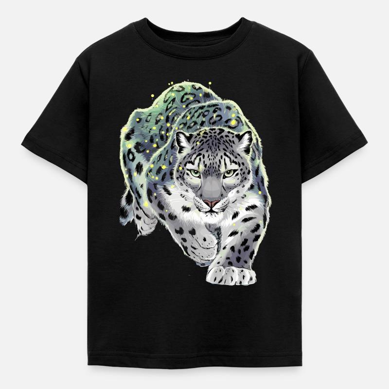Schneeleopard Leopard Raubkatze - Kinder T-Shirt - Schwarz