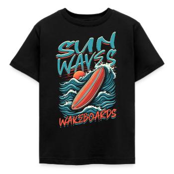 Wakeboarding Wakeboard Wakeboarder - Kids' T-Shirt - black - Front - AI Model Kid Female (0cm)