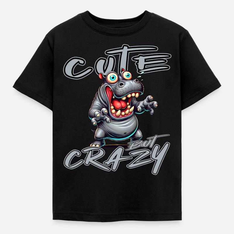 Cute but Crazy Nilpferd Comic Stil lustiges Motiv - Kinder T-Shirt - Schwarz