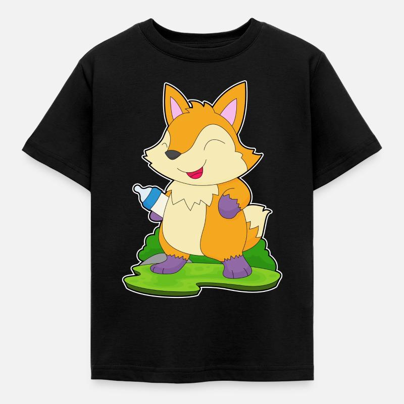 Fuchs Babyflasche Milch - Kinder T-Shirt - Schwarz