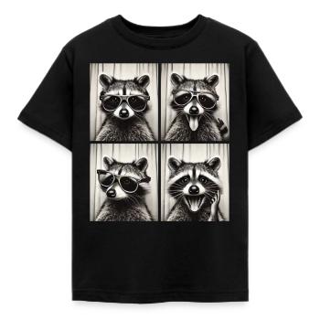 Fotobox Waschbär mit Sonnenbrille - Kinder T-Shirt - Schwarz - Vorne - AI Model Kid Female (0cm)