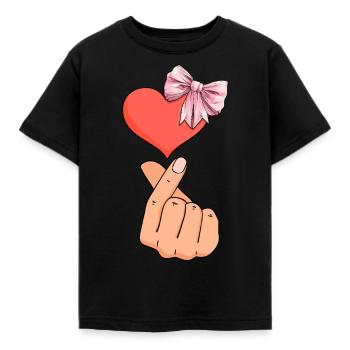 Coquette Bogen Saranghae Kpop Finger Herz Rosa - Kinder T-Shirt - Schwarz - Vorne - AI Model Kid Female (0cm)