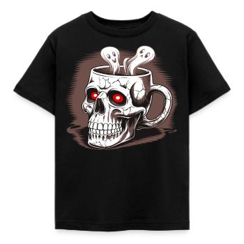 Skeleton Skull Coffee Mug Death Decaf Gothic - Kinder T-Shirt - Schwarz - Vorne - AI Model Kid Female (0cm)