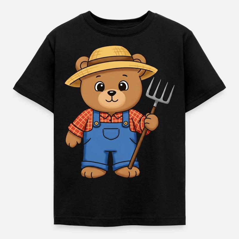 Teddy Bear Farmer - Kids' T-Shirt - black