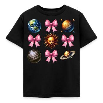 Koette boog zonnestelsel zon planeten - Kinderen T-shirt - zwart - Voor - AI Model Kid Female (0cm)