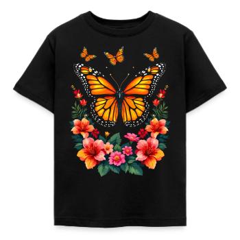 Schmetterling, Monarch, Blumen, Entomologe - Kinder T-Shirt - Schwarz - Vorne - AI Model Kid Female (0cm)
