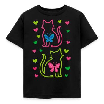 Katze, Katzen, Schmetterling, Frühling, 80er, 90er - Kinder T-Shirt - Schwarz - Vorne - AI Model Kid Female (0cm)