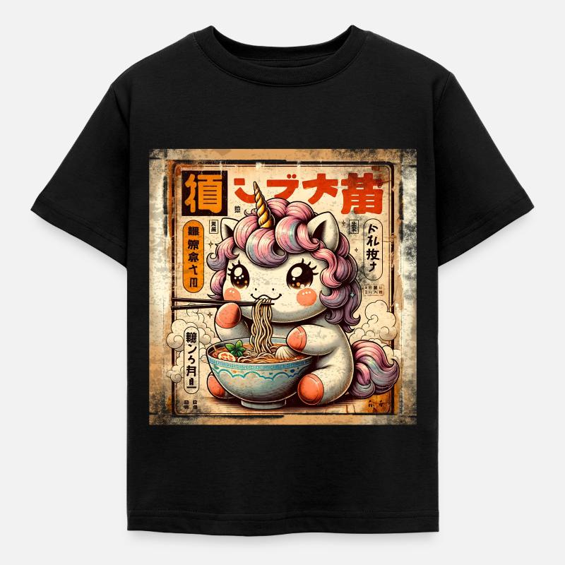 Ramen Einhorn Grunge Poster Style - Kinder T-Shirt - Schwarz