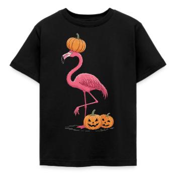 Lustiger Flamingo mit Kürbis – Halloween-Shirt - Kinder T-Shirt - Schwarz - Vorne - AI Model Kid Female (0cm)