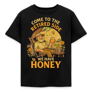 Komm auf die Rentnerseite Wir haben Honig - Kinder T-Shirt - Schwarz - Vorne - AI Model Kid Female (0cm)
