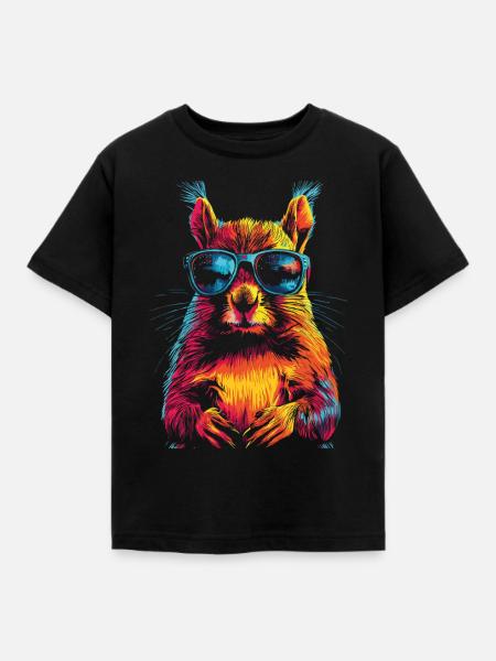 Eichhörnchen mit Sonnenbrille Regenbogen - Kinder T-Shirt - Schwarz