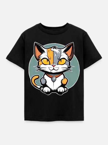 Niedliche Glückskatze - Kinder T-Shirt - Schwarz