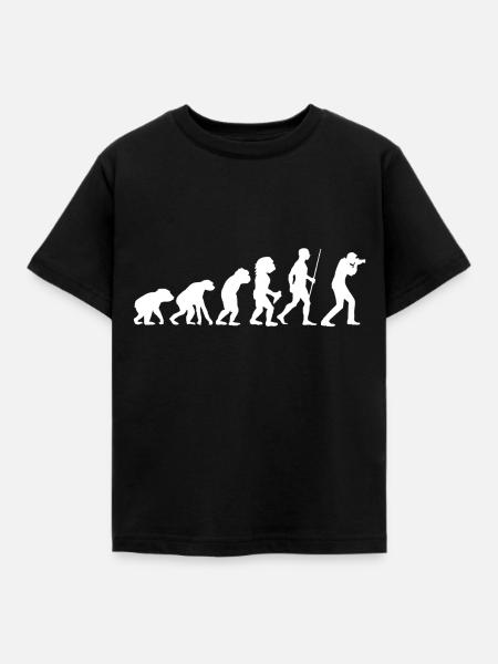 Kamera Fotograf Steinzeit Entwicklung Evolution - Kinder T-Shirt - Schwarz