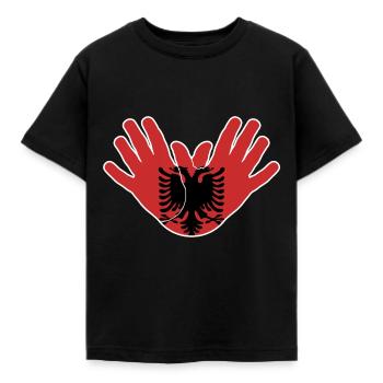 Albanien Hand Hände Heimatland Kosovo Herkunft - Kinder T-Shirt - Schwarz - Vorne - AI Model Kid Female (0cm)