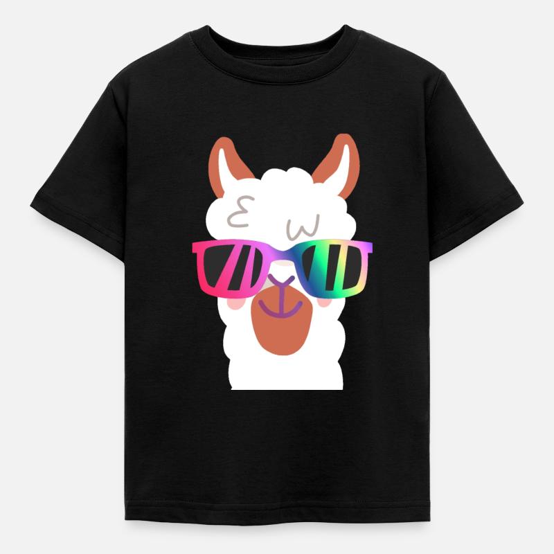 Lama, Alpaca, Sonnenbrille, Kopf, Geschenk, Peru - Kinder T-Shirt - Schwarz