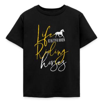 Equitation Cavalier Equestre Sport Vie - T-shirt Enfant - noir - Devant - AI Model Kid Female (0cm)