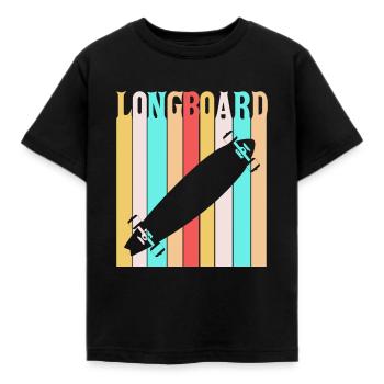 Longboard - Kinder T-Shirt - Schwarz - Vorne - AI Model Kid Female (0cm)