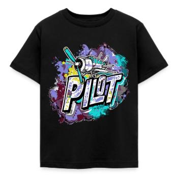 Pilote d’ULM pilotant un avion motorisé - T-shirt Enfant - noir - Devant - AI Model Kid Female (0cm)