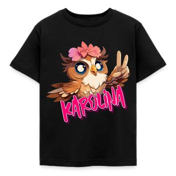 KAROLINA - Beau nom de fille avec un hibou mignon - T-shirt Enfant - noir - Devant - AI Model Kid Female (0cm)