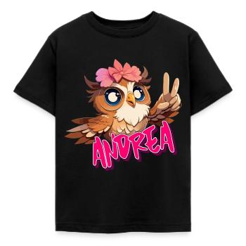 ANDREA - Beautiful girl name with cute OWL - Kids' T-Shirt - black - Front - AI Model Kid Female (0cm)