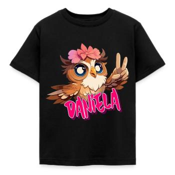 DANIELA - Beau nom de fille avec un hibou mignon - T-shirt Enfant - noir - Devant - AI Model Kid Female (0cm)