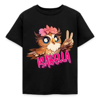ISABELLA - Beautiful girl name with cute OWL - Kids' T-Shirt - black - Front - AI Model Kid Female (0cm)