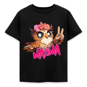 MAXIMA - Beautiful Girl Name with Cute OWL - Kids' T-Shirt - black - Front - AI Model Kid Female (0cm)