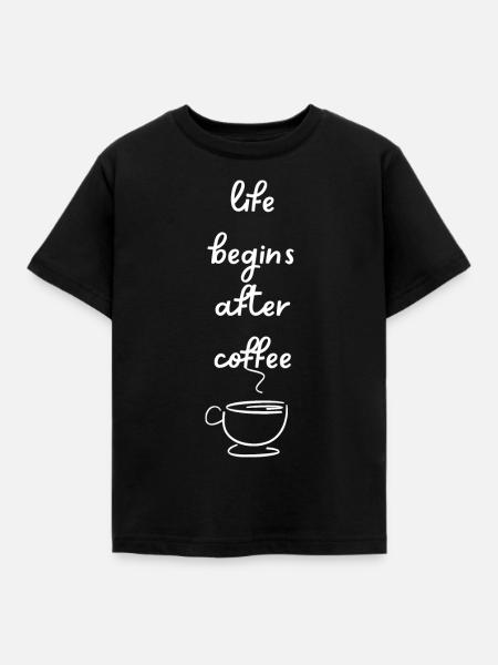 Leben beginnt nach Kaffe - Kinder T-Shirt - Schwarz