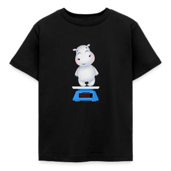 Nilpferd auf der Waage - Kinder T-Shirt - Schwarz - Vorne - AI Model Kid Female (0cm)