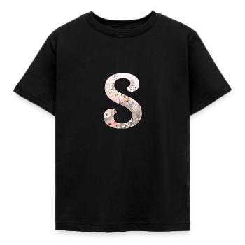 Personalisierbar Monogramm S Blumenmuster - Kinder T-Shirt - Schwarz - Vorne - AI Model Kid Female (0cm)
