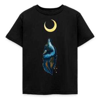 🌙🐺 Lone Wolf – Mystik & Natur T-Shirt - Kinder T-Shirt - Schwarz - Vorne - AI Model Kid Female (0cm)