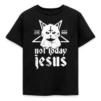 Not Today Jesus Satanic Cat Rock Goth Concert Gift - Kinder T-Shirt - Schwarz - Vorne - AI Model Kid Female (0cm)