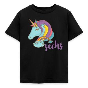 Licorne 6ème anniversaire - T-shirt Enfant - noir - Devant - AI Model Kid Female (0cm)