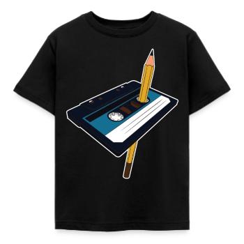 Kassette Bleistift Stift Audiokassette Mixtape Geschenk - Kinder T-Shirt - Schwarz - Vorne - AI Model Kid Female (0cm)