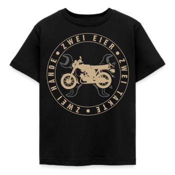 Simson S51, 2 Hände, 2 Eier , 2Takte, DDR Moped - Kinder T-Shirt - Schwarz - Vorne - AI Model Kid Female (0cm)