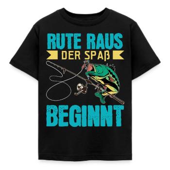 Rute Raus Der Spaß Beginnt Fischen Köder Angler - Kinder T-Shirt - Schwarz - Vorne - AI Model Kid Female (0cm)
