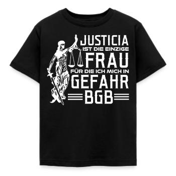 Justicia die einzige Frau §1 Staatsexamen Jura - Kinder T-Shirt - Schwarz - Vorne - AI Model Kid Female (0cm)