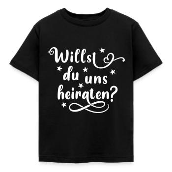 Willst du uns heiraten - Heiratsantrag - Kinder T-Shirt - Schwarz - Vorne - AI Model Kid Female (0cm)