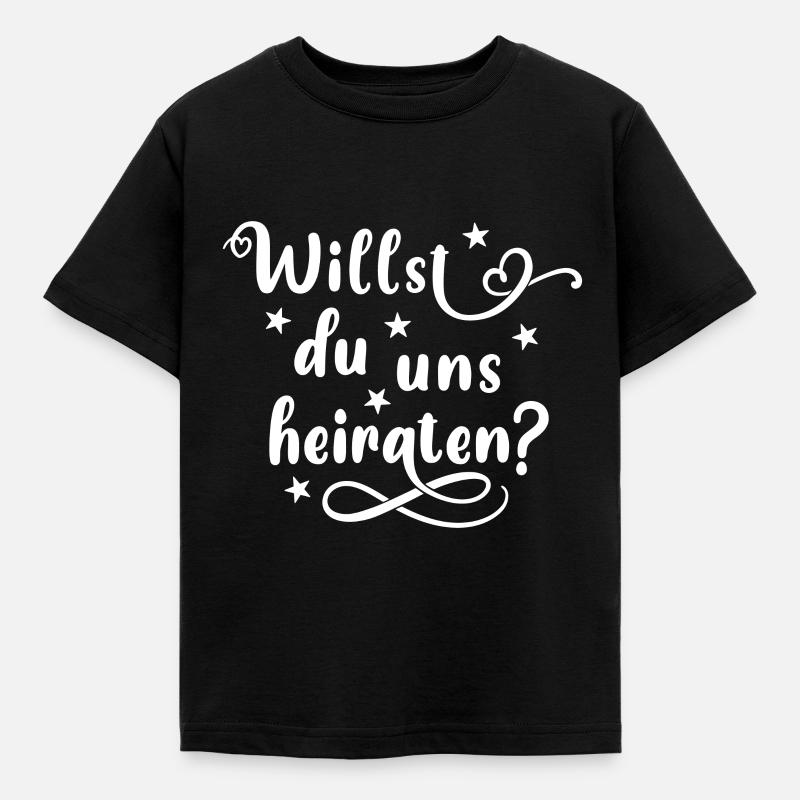 Willst du uns heiraten - Heiratsantrag - Kinder T-Shirt - Schwarz