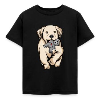 Golden-Retriever | Golden Retriever Kuscheltier - Kinder T-Shirt - Schwarz - Vorne - AI Model Kid Female (0cm)