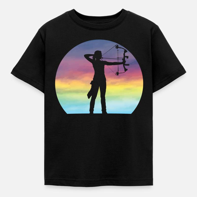 Bogenschießen Mädchen Retro Sonnenuntergang Bogenjagd Bogenschießen - Kinder T-Shirt - Schwarz