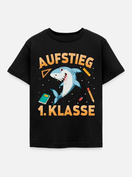 Aufstieg 1. Klasse Hai - Kinder T-Shirt - Schwarz